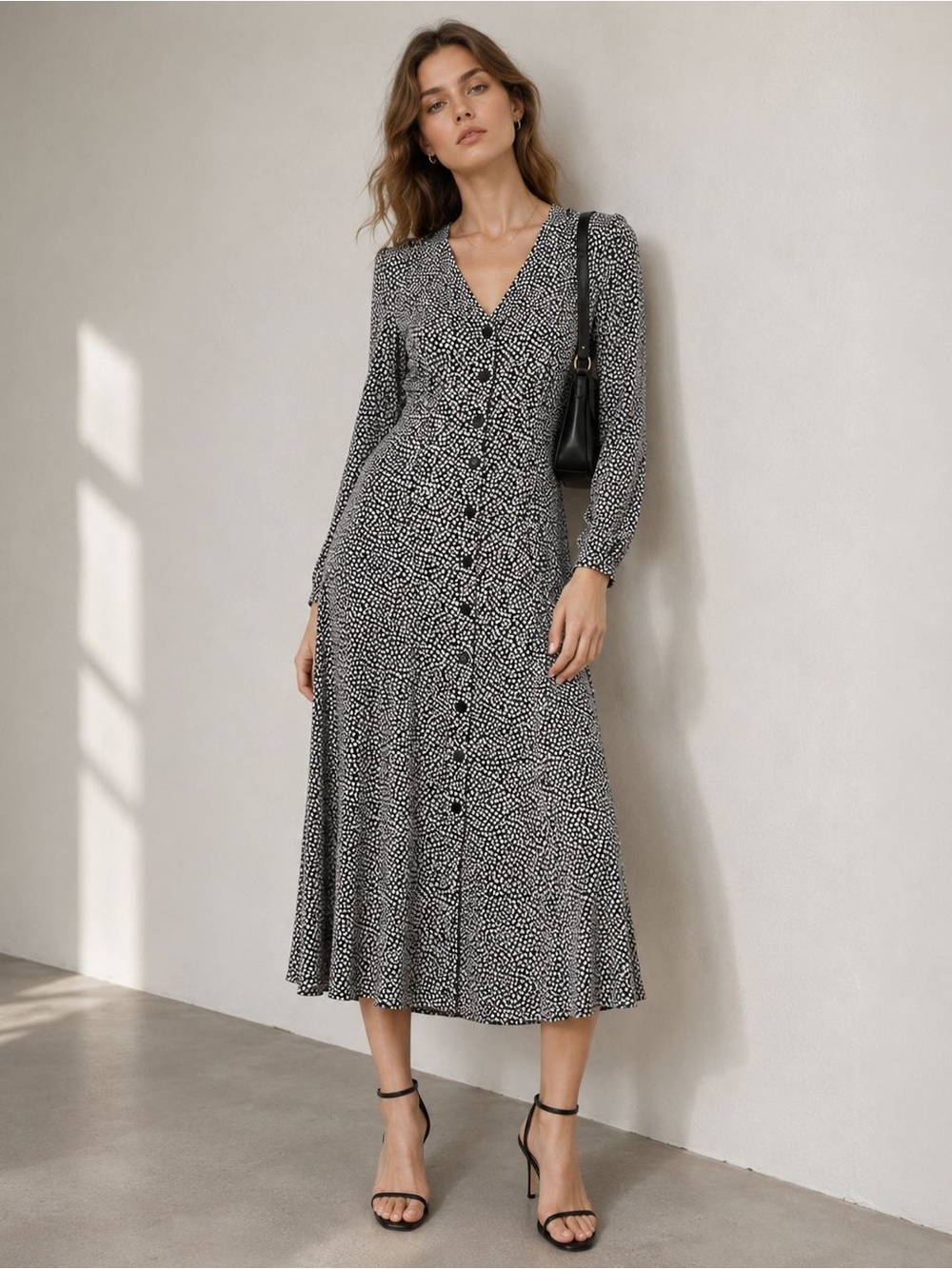 Vintage V-Neck Long-Sleeve Floral  Print Dress